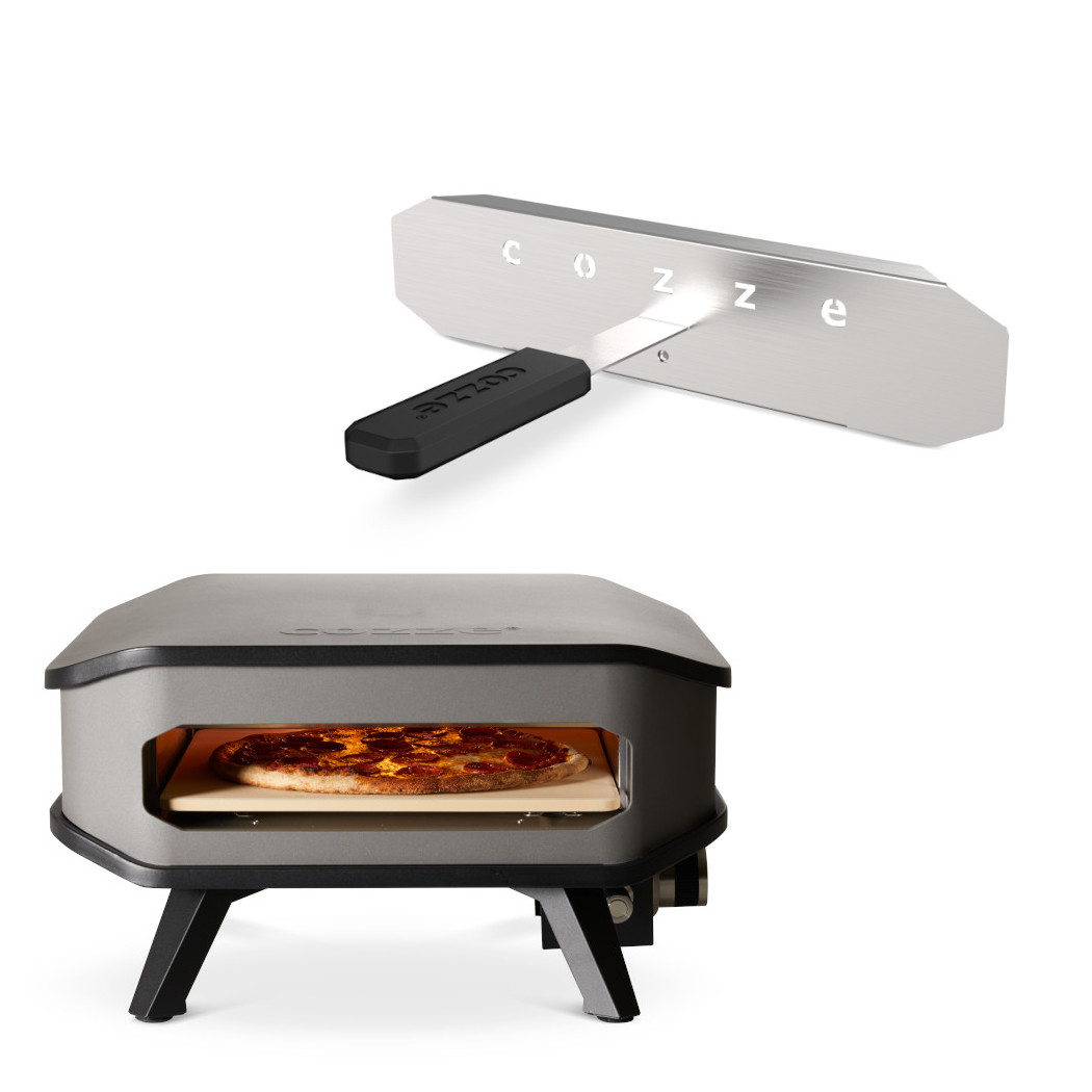 COZZE 13" Pizza-Gas-Ofen schwarz inkl. Pizzastein 34 x 34cm mit Hitzeschild