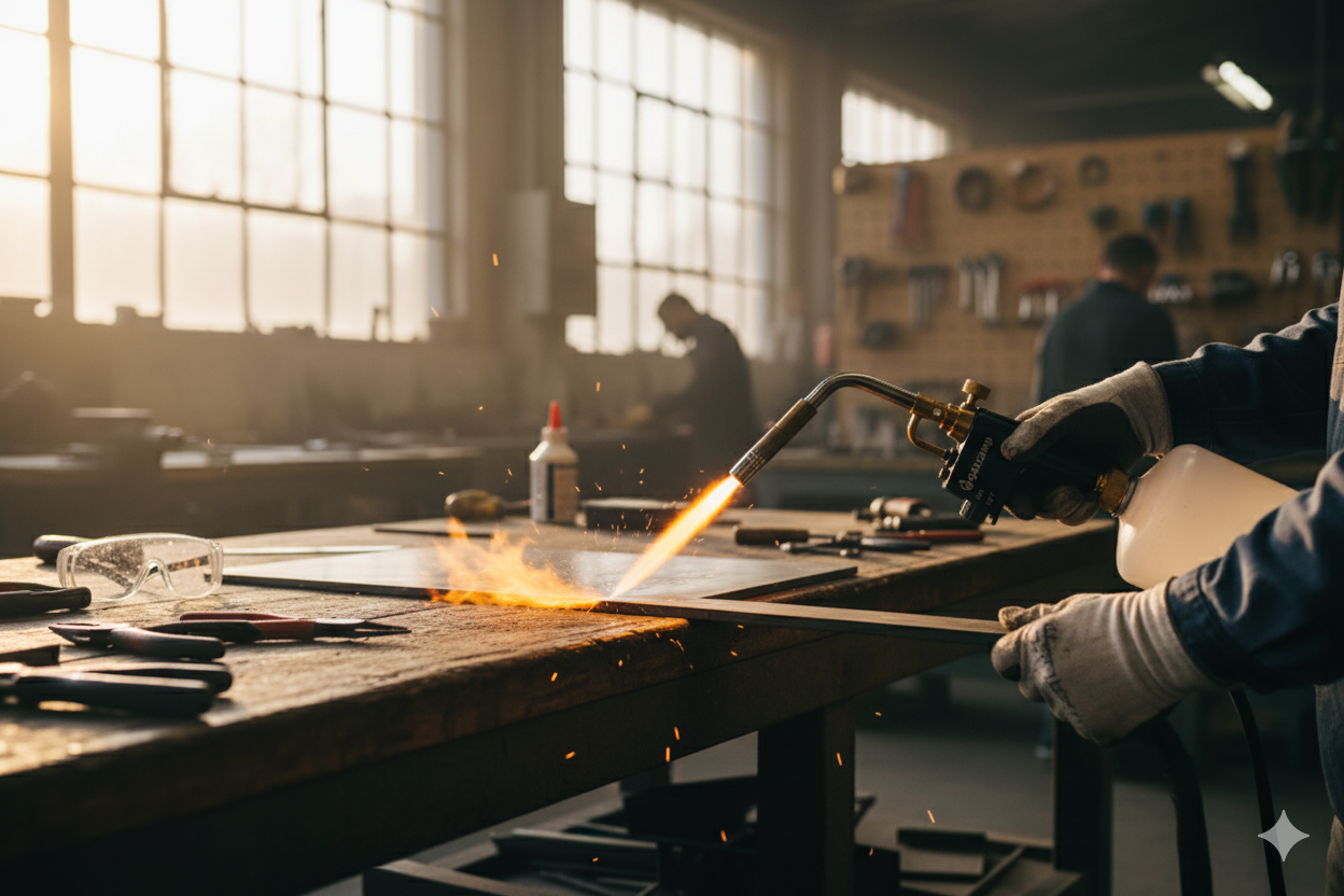 Profi Turbo Lötbrenner 3,5 kW 2400°C / 950°C mit Piezozündung 7/16" Gewinde Überkopf-Arbeiten Lötpistole Gasbrenner