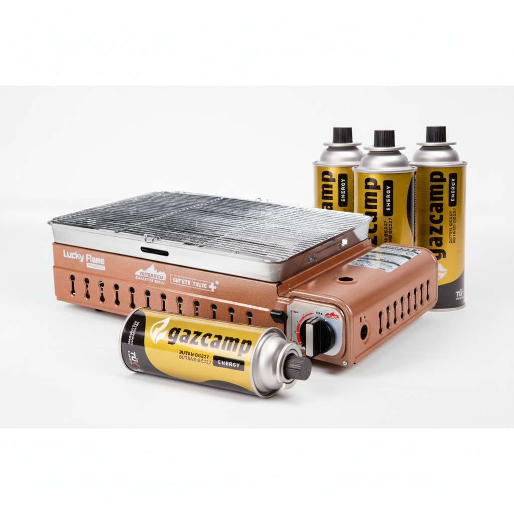 Lucky Flame LF-90 GD (XL) Gasgrill mit MSF-1A Kartuschen (Auswahl Kartuschenanzahl)
