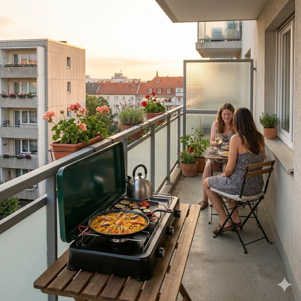 B-Ware Gazcamp 3-flamm Gaskocher 3,7 kW 50 mbar schwarz mit Deckel