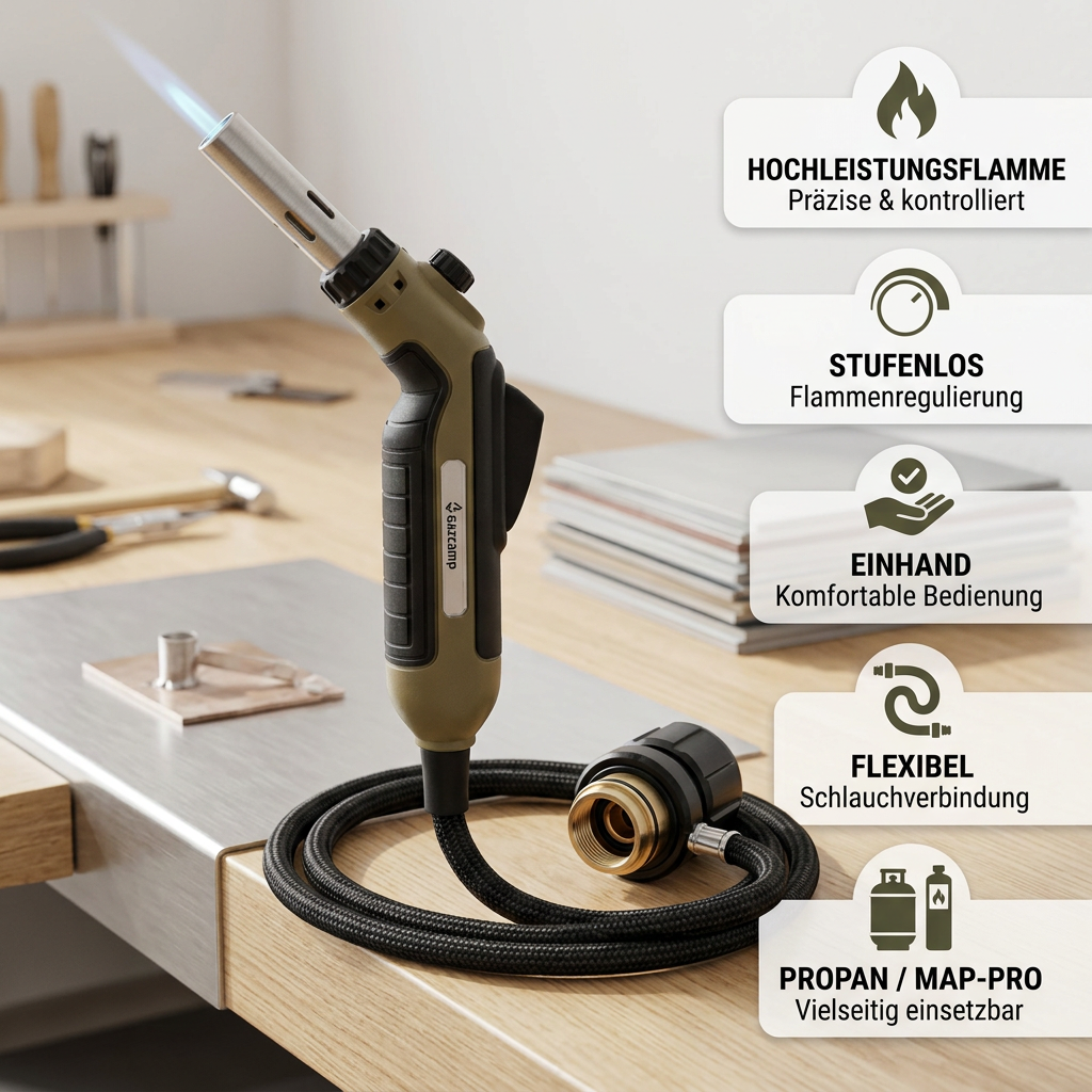 Gazcamp Lötpistole Piezo 716-360 mit 1m Gasschlauch