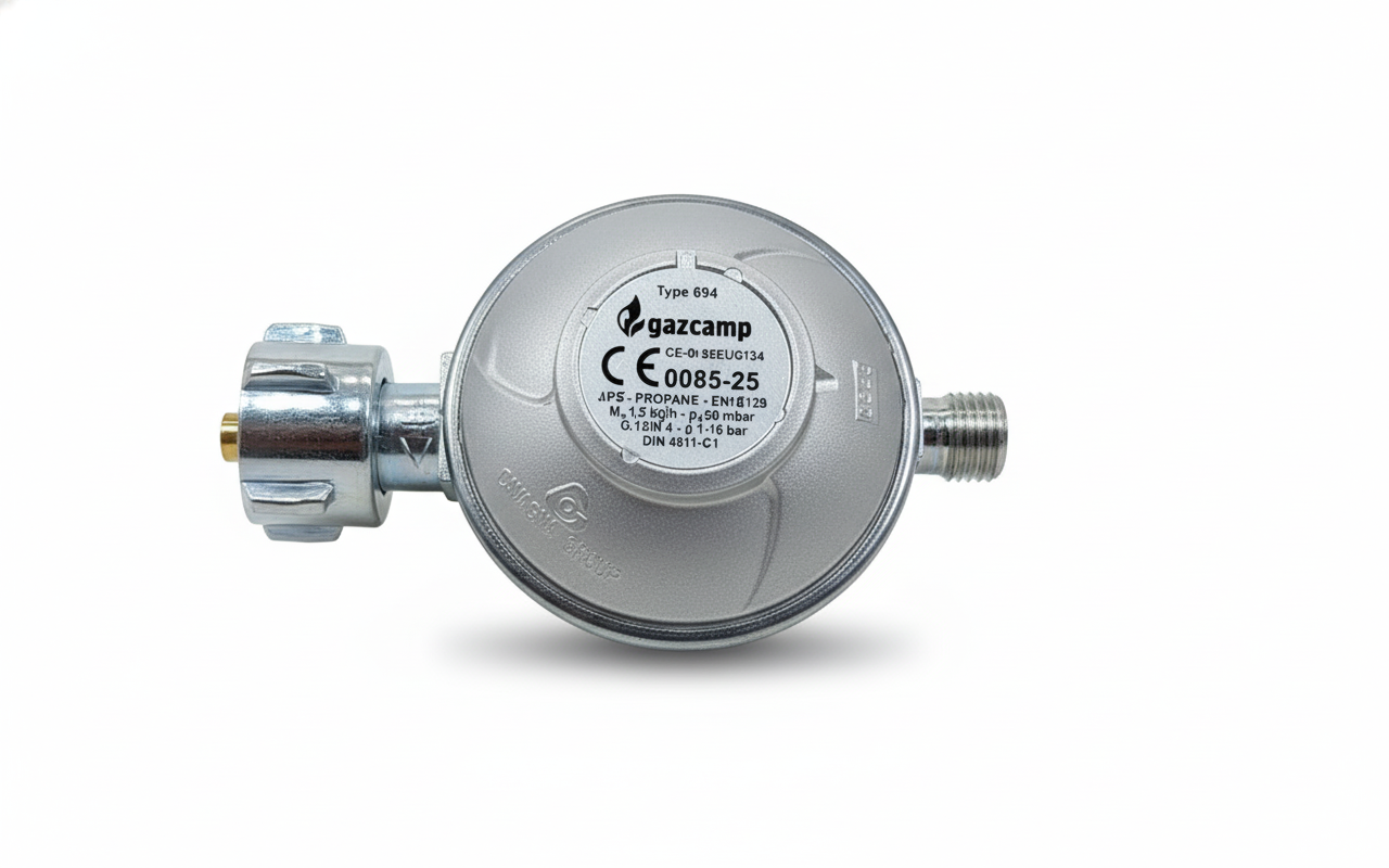 Gazcamp Flexibles Schlauch-Regler Set (80cm Schlauch, 50mbar Niederdruckregler)