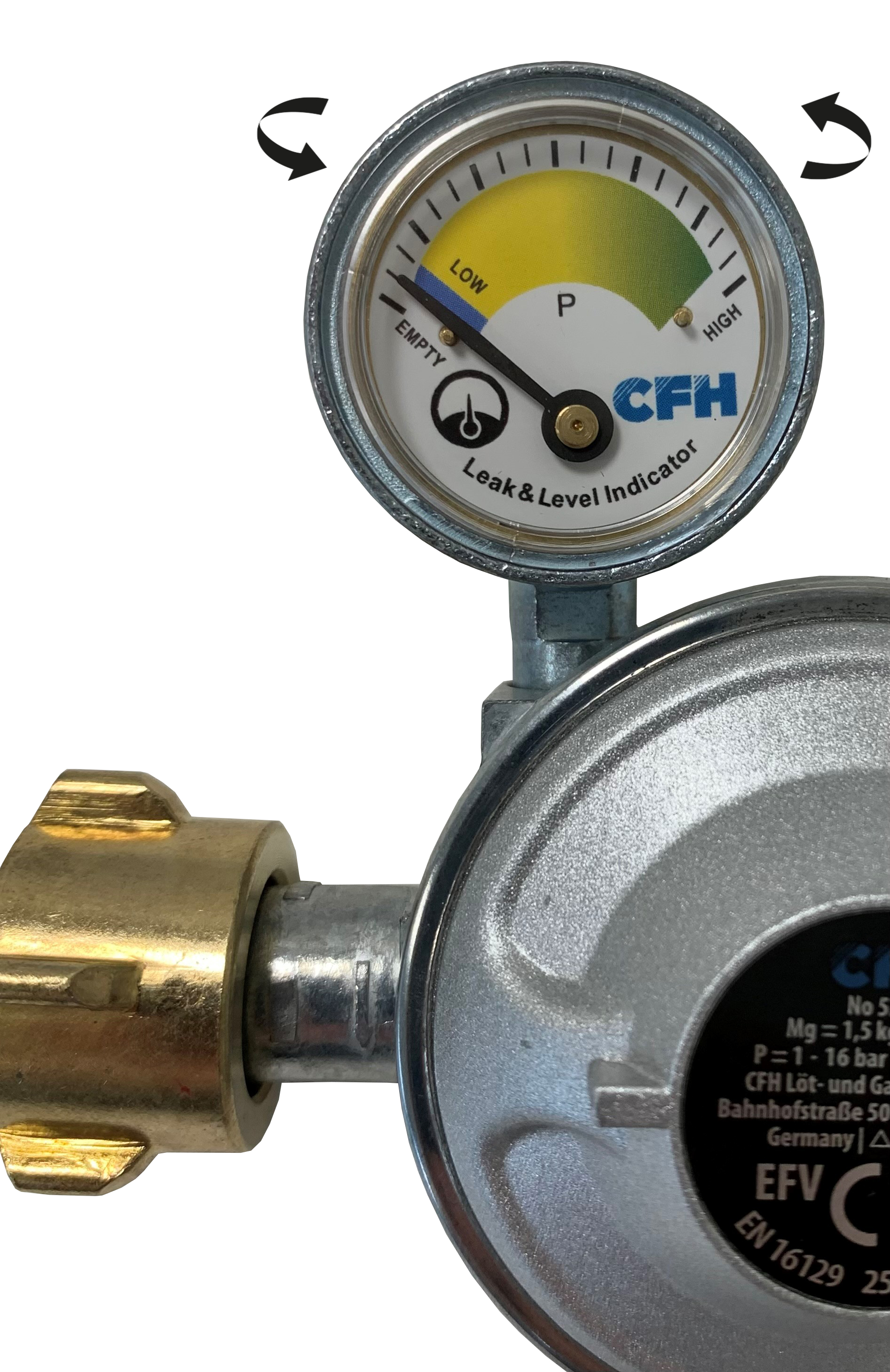 CFH DRF 404 Gasdruckregler 50 mbar mit Strömungswächter & Füllstandsanzeige + 150 cm Gasschlauch