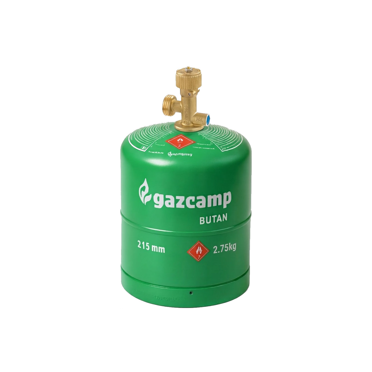 Gazcamp GC2750 Butangasflasche 2,75 kg Inhalt im Set mit Flaschenventil und Regler 30mbar Caravan
